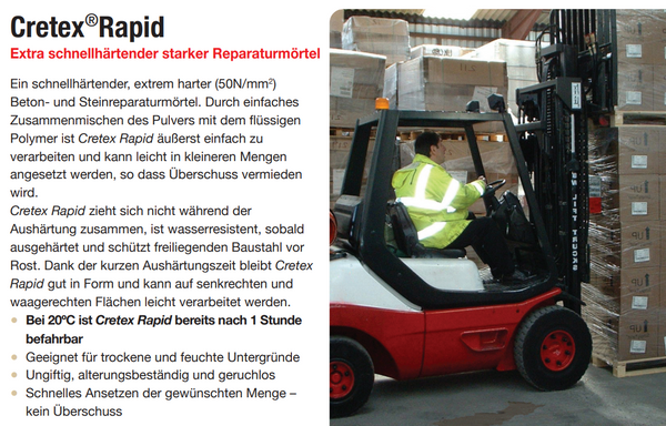 Superbond Cretex Rapid:Schnelle Reparatur für Beton und Steinböden - in nur 1 Stunde befahrbar